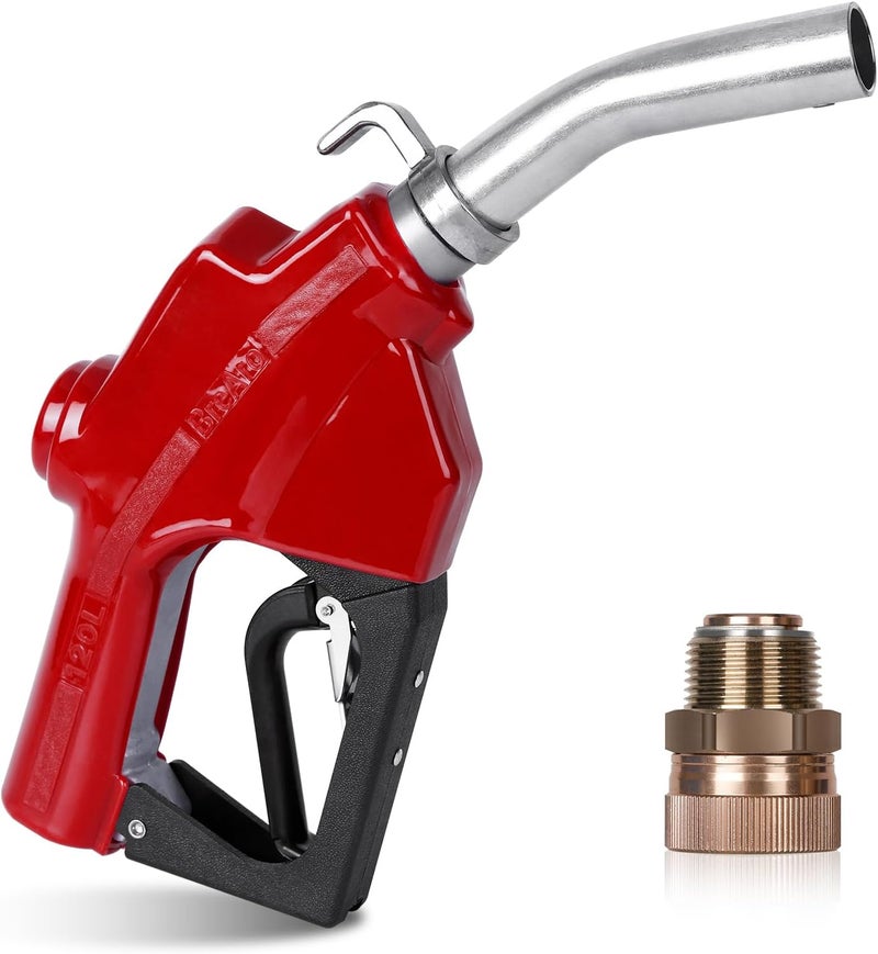 BreAro 1 Inch NPT Automatic Fuel Nozzle Auto Shut-Off Red with Swivel Joint 19/16 Inches (OD=30mm) Gas Pump Nozzle Three Notch Hold Open Clip Used For Diesel, Petro - Image 1